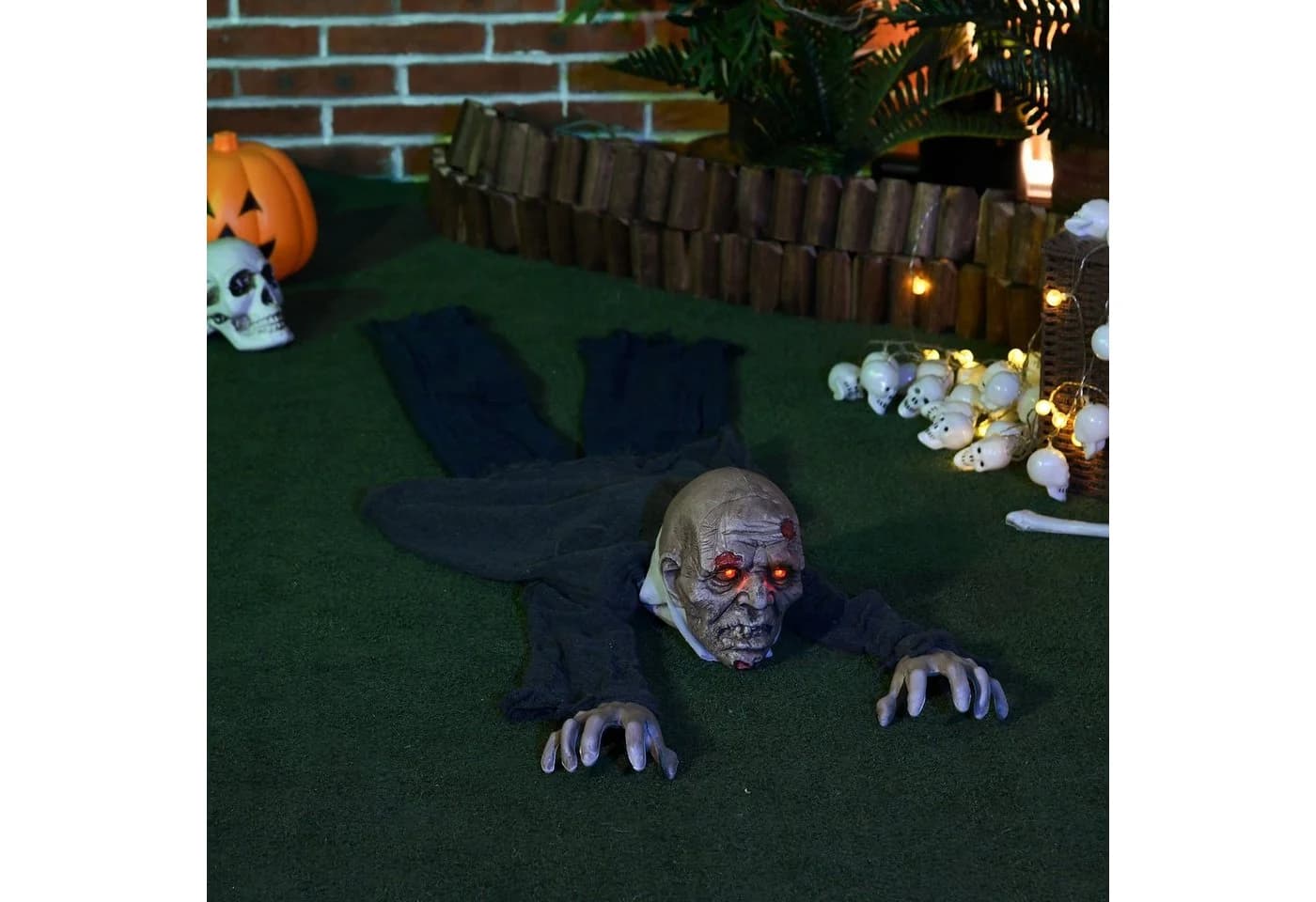 HOMCOM Halloween Dekofigur Zombie 1,40 m mit roten Lichtern und Geräuschen