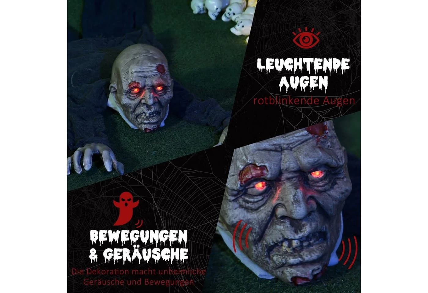 HOMCOM Halloween Dekofigur Zombie 1,40 m mit roten Lichtern und Geräuschen - Bild 5