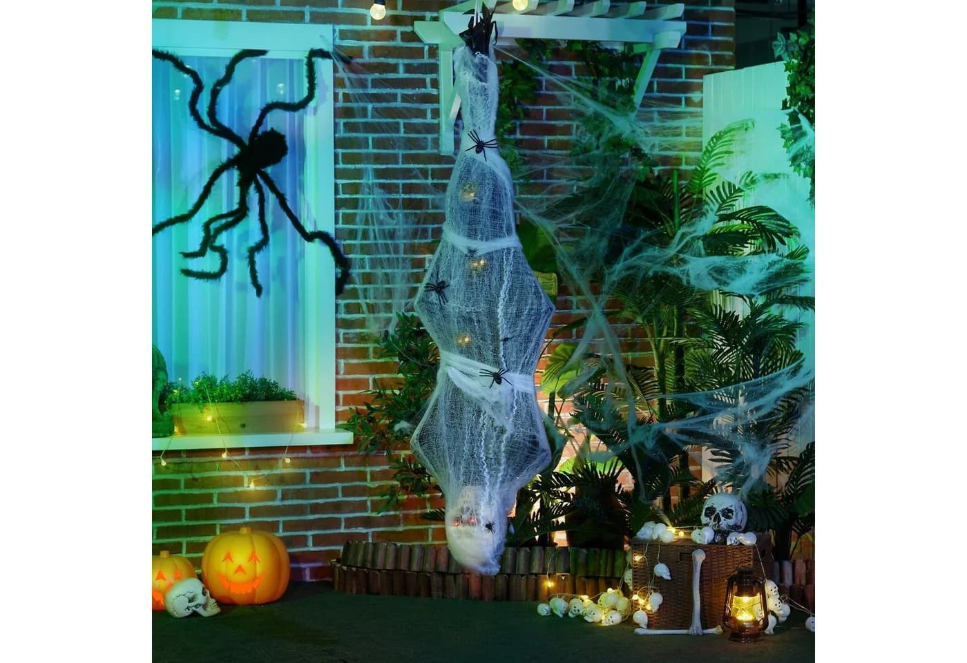 HOMCOM Halloween Dekofigur Skelett mit Augenglühen und Bewegung
