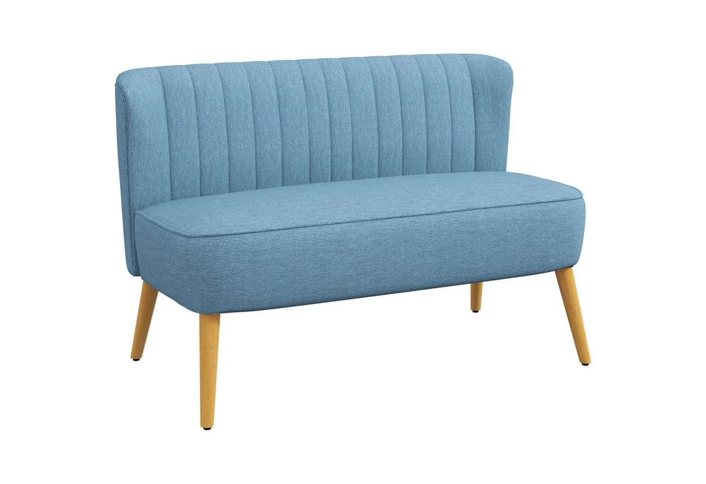 HOMCOM 2-Sitzer Sofa Blau Leinenoptik Massivholzbeine