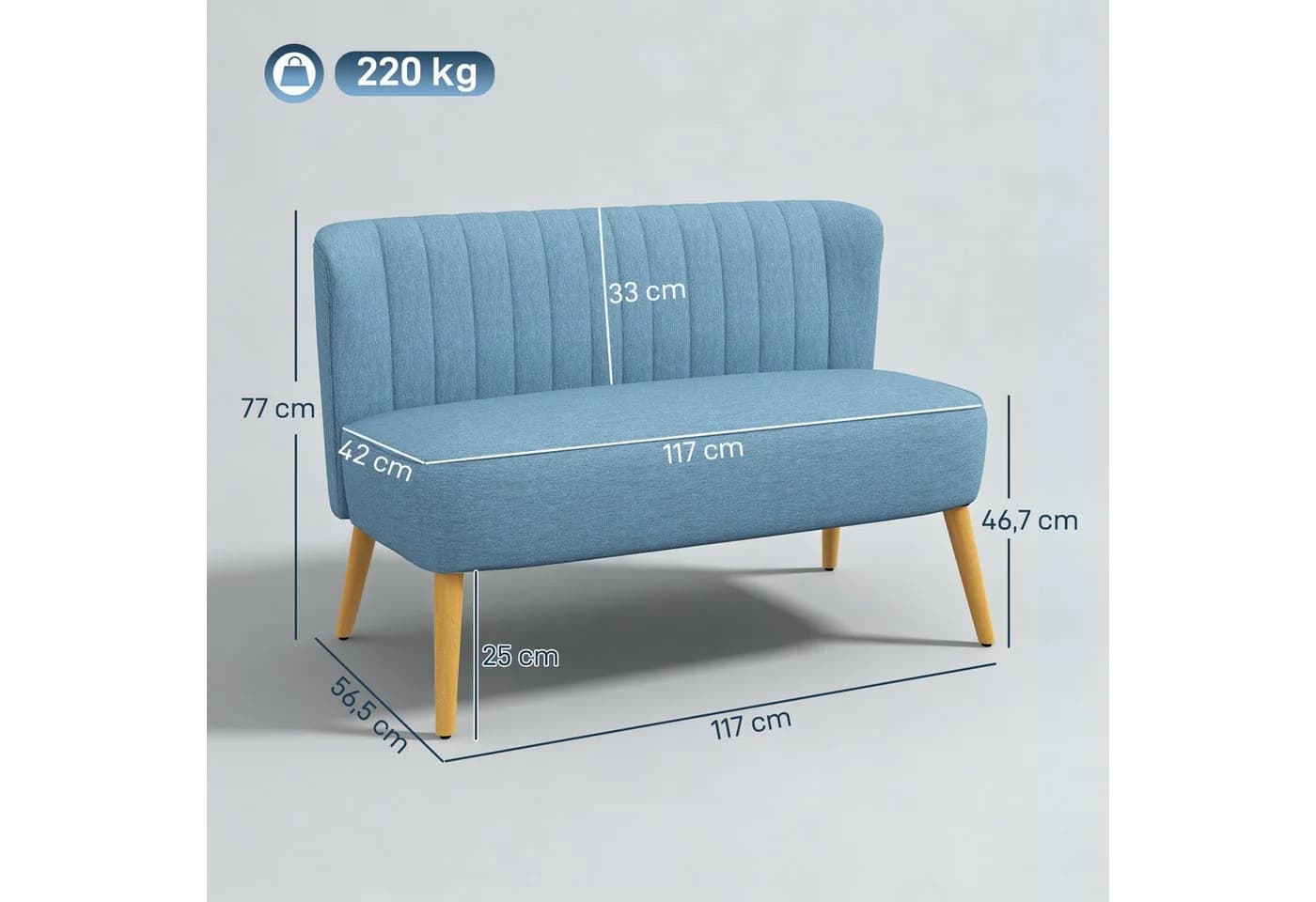 HOMCOM 2-Sitzer Sofa Blau Leinenoptik Massivholzbeine - Bild 3