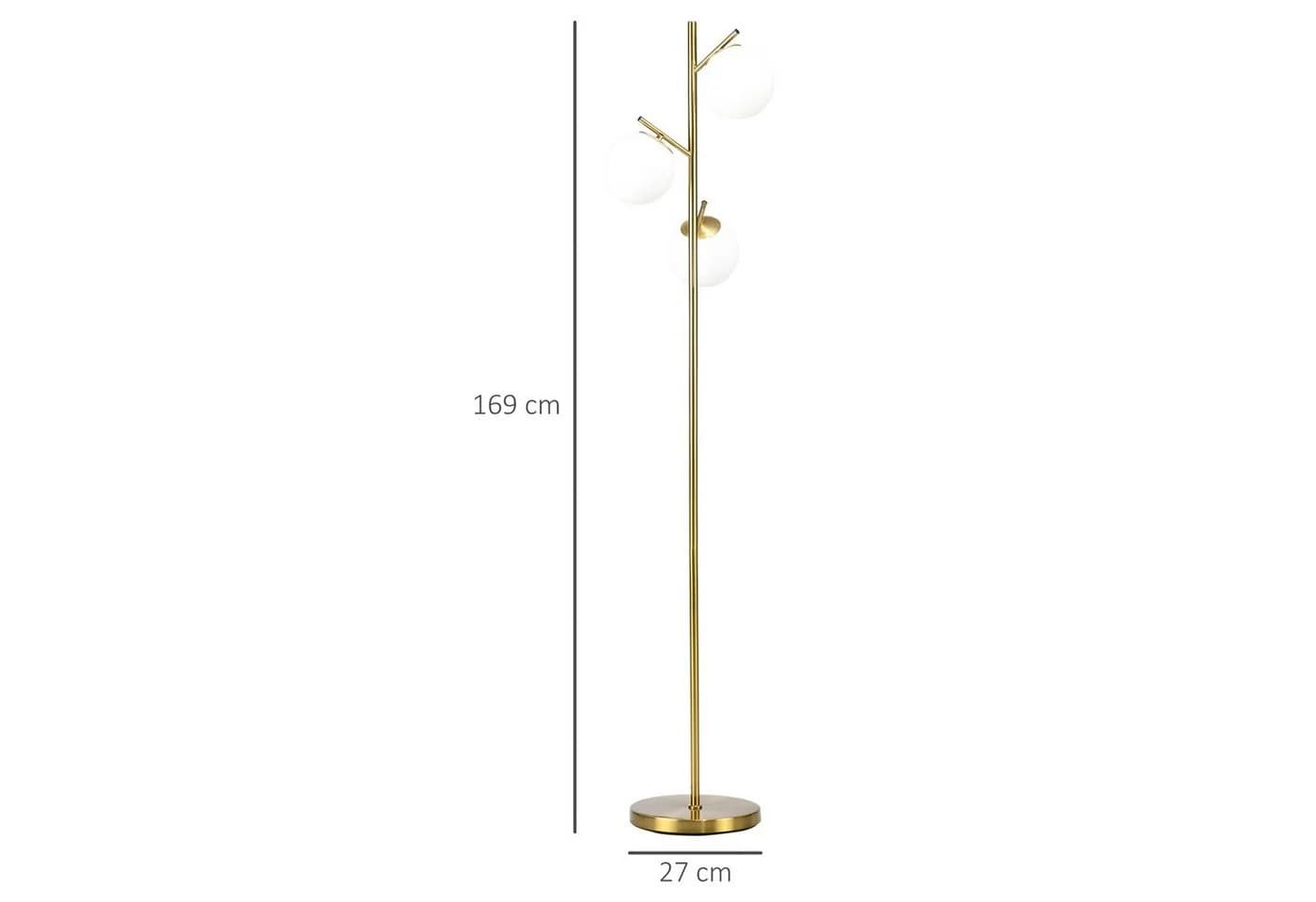 HOMCOM Stehlampe mit 3 E27 Fassungen Gold Weiß Metall Glas - Bild 3