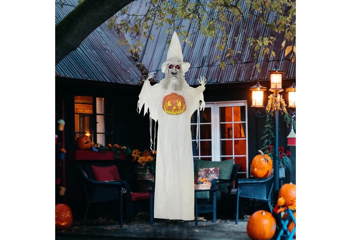 HOMCOM Halloween Dekofigur Geist Skelett mit Licht und Sound