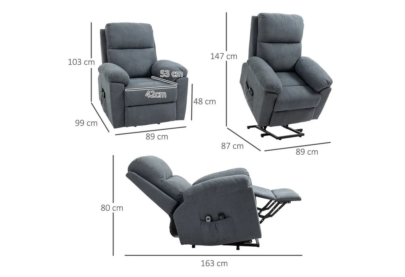 HOMCOM Massagesessel Relaxsessel Grau mit Liegefunktion und Massage - Bild 3