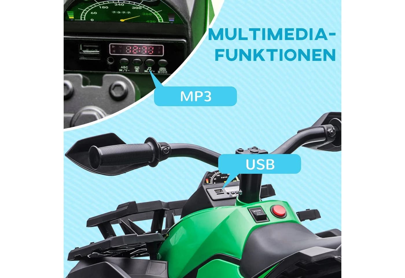 HOMCOM Elektro-Kinderquad Grün 12V MP3 USB 30kg - Bild 5