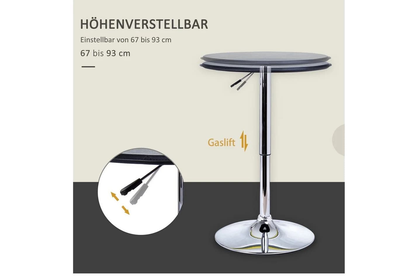 HOMCOM Höhenverstellbarer Bartisch Schwarz Chrom Kunstleder - Bild 4