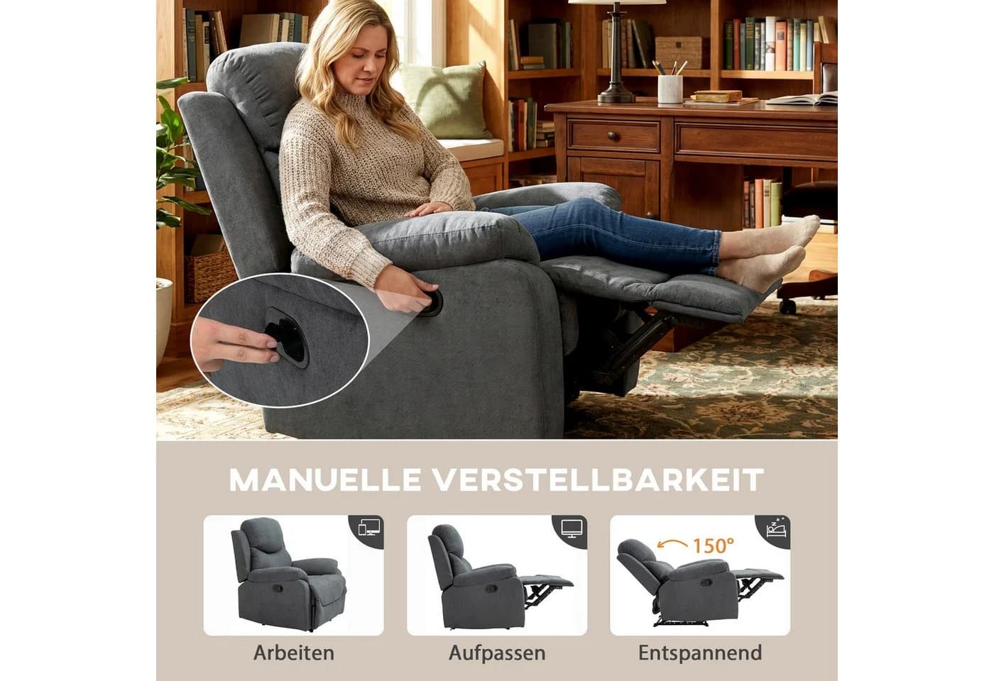 HOMCOM Relaxsessel Liegesessel Dunkelgrau mit Verstellbarer Rückenlehne - Bild 4