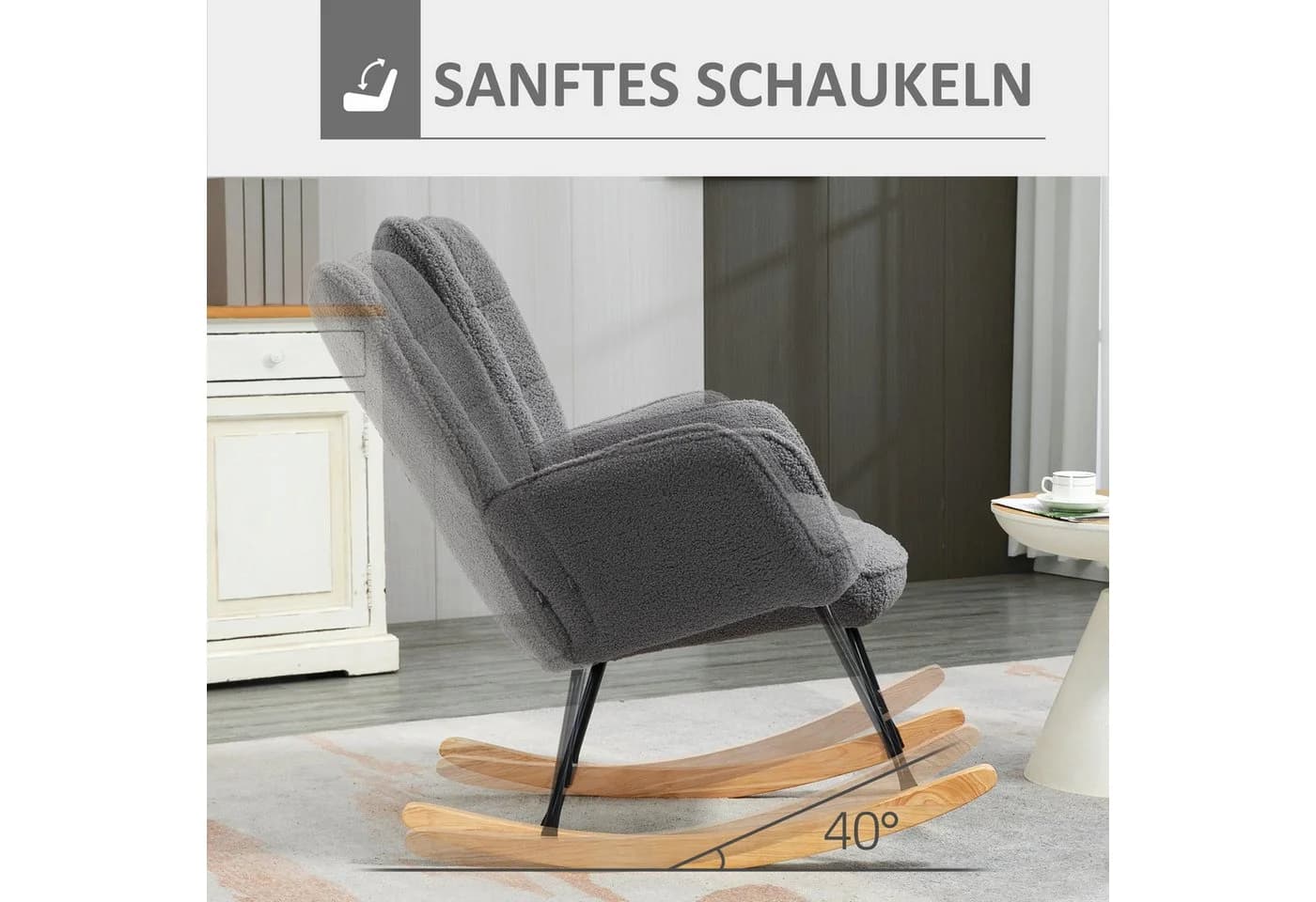 HOMCOM Schaukelstuhl Dunkelgrau mit Samtimitat und Armlehne - Bild 4