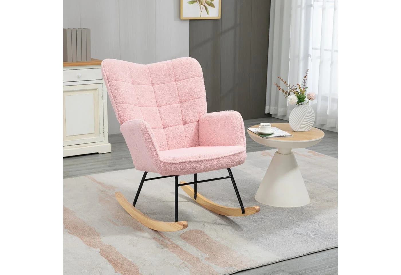 HOMCOM Schaukelstuhl Rosa Akzentstuhl mit Holz und Stahl - Bild 2