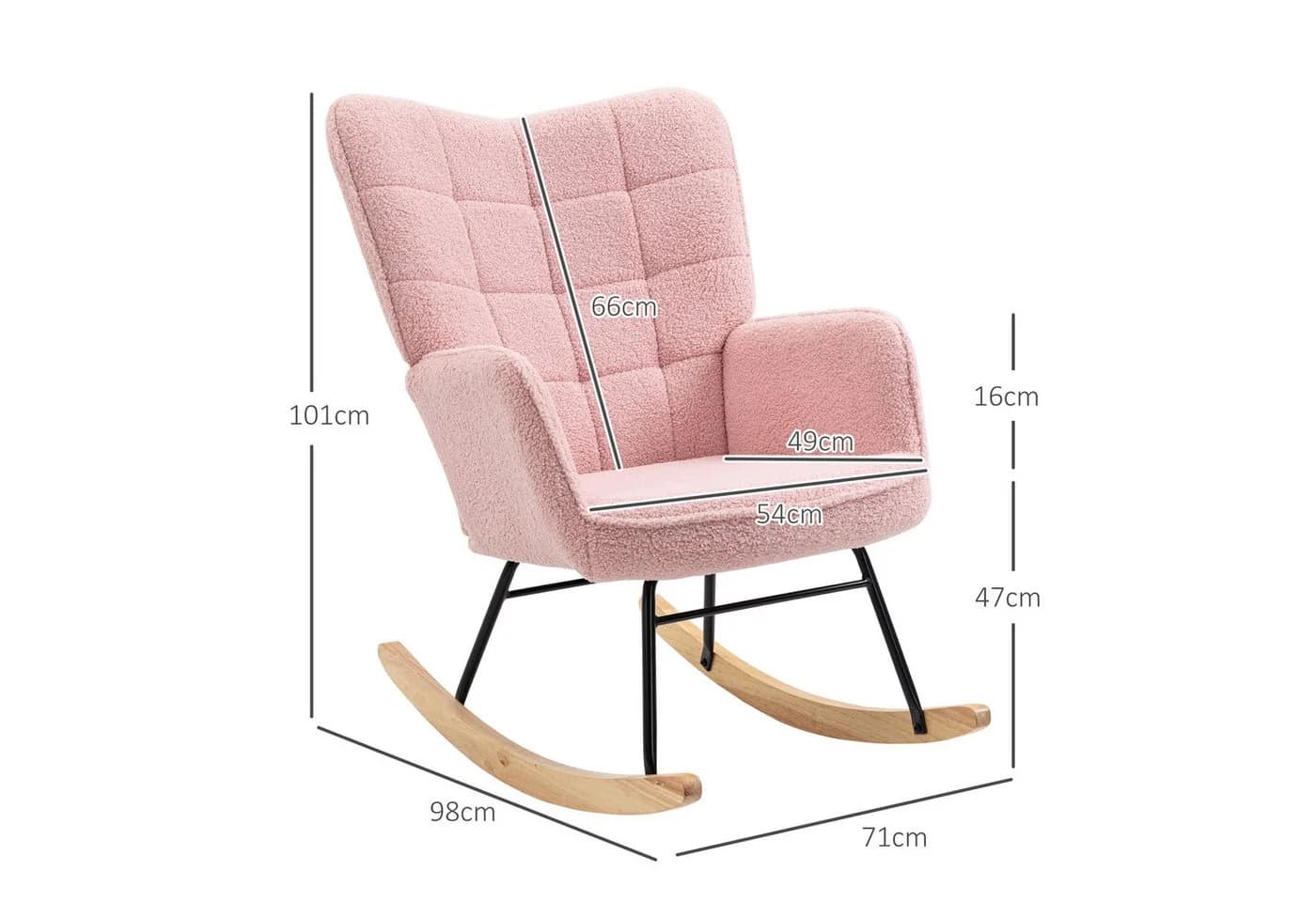HOMCOM Schaukelstuhl Rosa Akzentstuhl mit Holz und Stahl - Bild 3