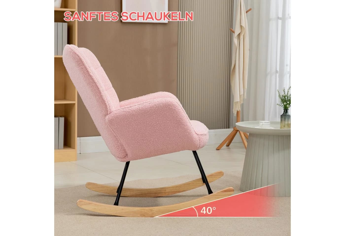 HOMCOM Schaukelstuhl Rosa Akzentstuhl mit Holz und Stahl - Bild 4