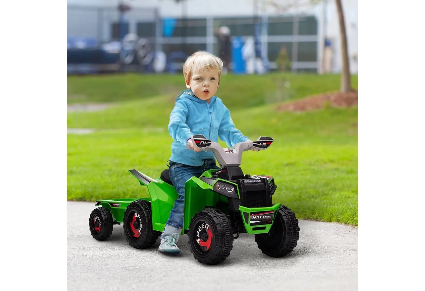 HOMCOM Elektro-Kinderquad mit Anhänger Grün Grau Schwarz - Bild 2