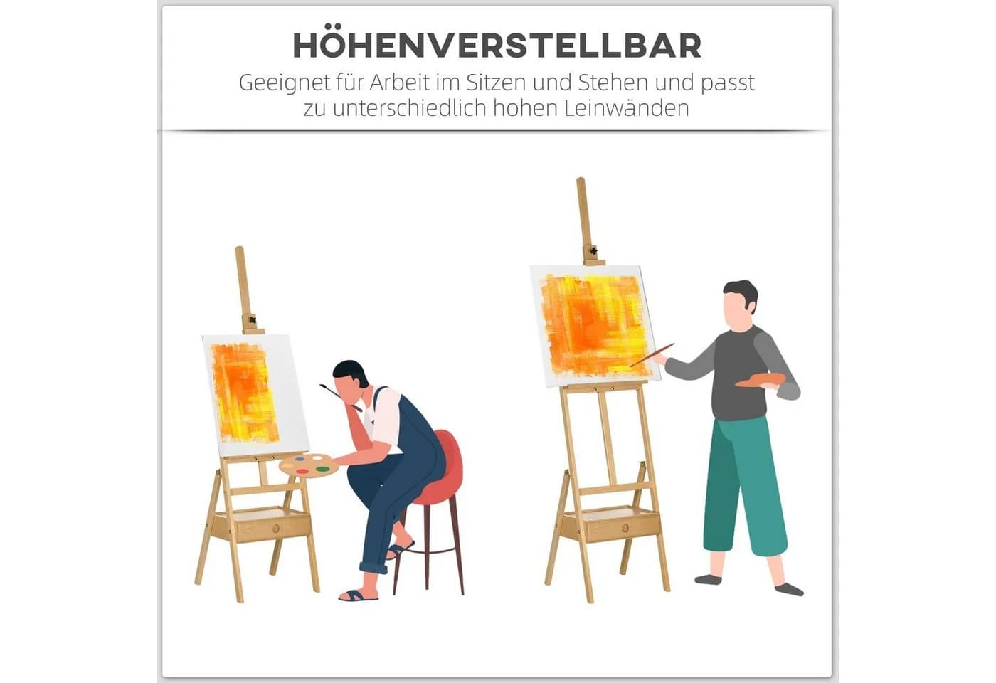 Vinsetto Staffelei Atelierstaffelei mit Halterung Naturholz - Bild 4