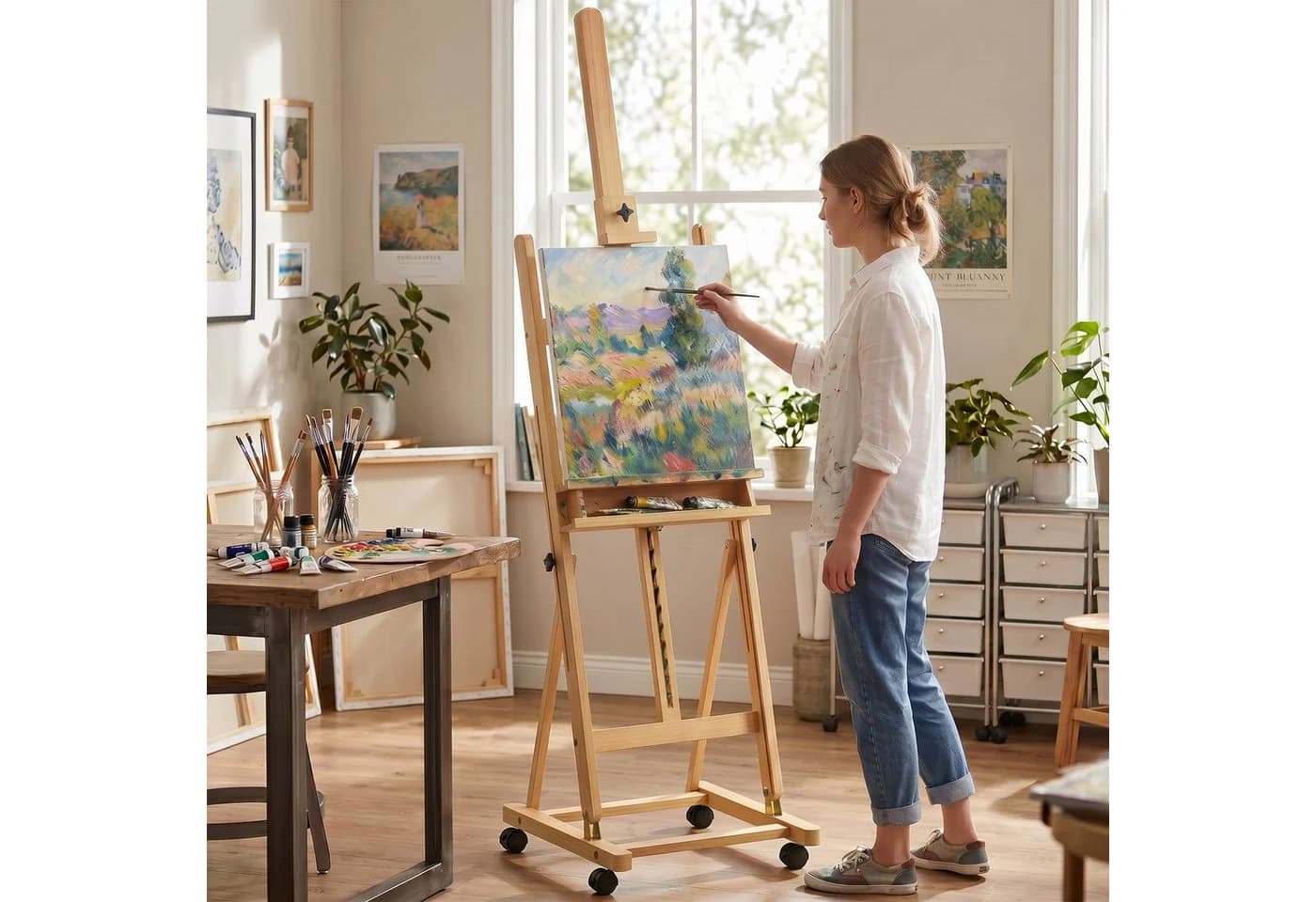 Vinsetto Staffelei Höhenverstellbarer Leinwand Ständer mit Halterung für Kunstmalerei, Naturholz - Bild 2