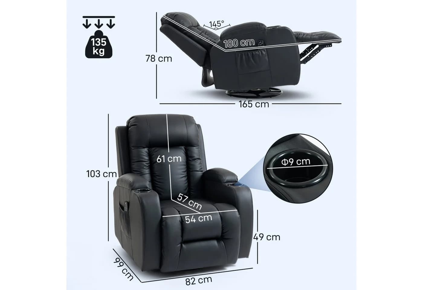 HOMCOM Massagesessel mit 8 Vibrationspunkten und Wärmefunktion Schwarz - Bild 3
