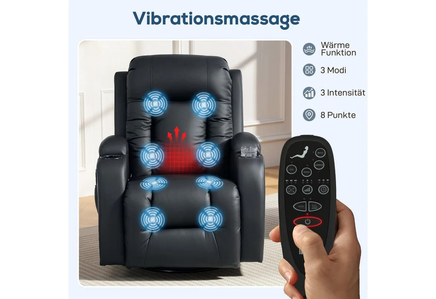 HOMCOM Massagesessel mit 8 Vibrationspunkten und Wärmefunktion Schwarz - Bild 4