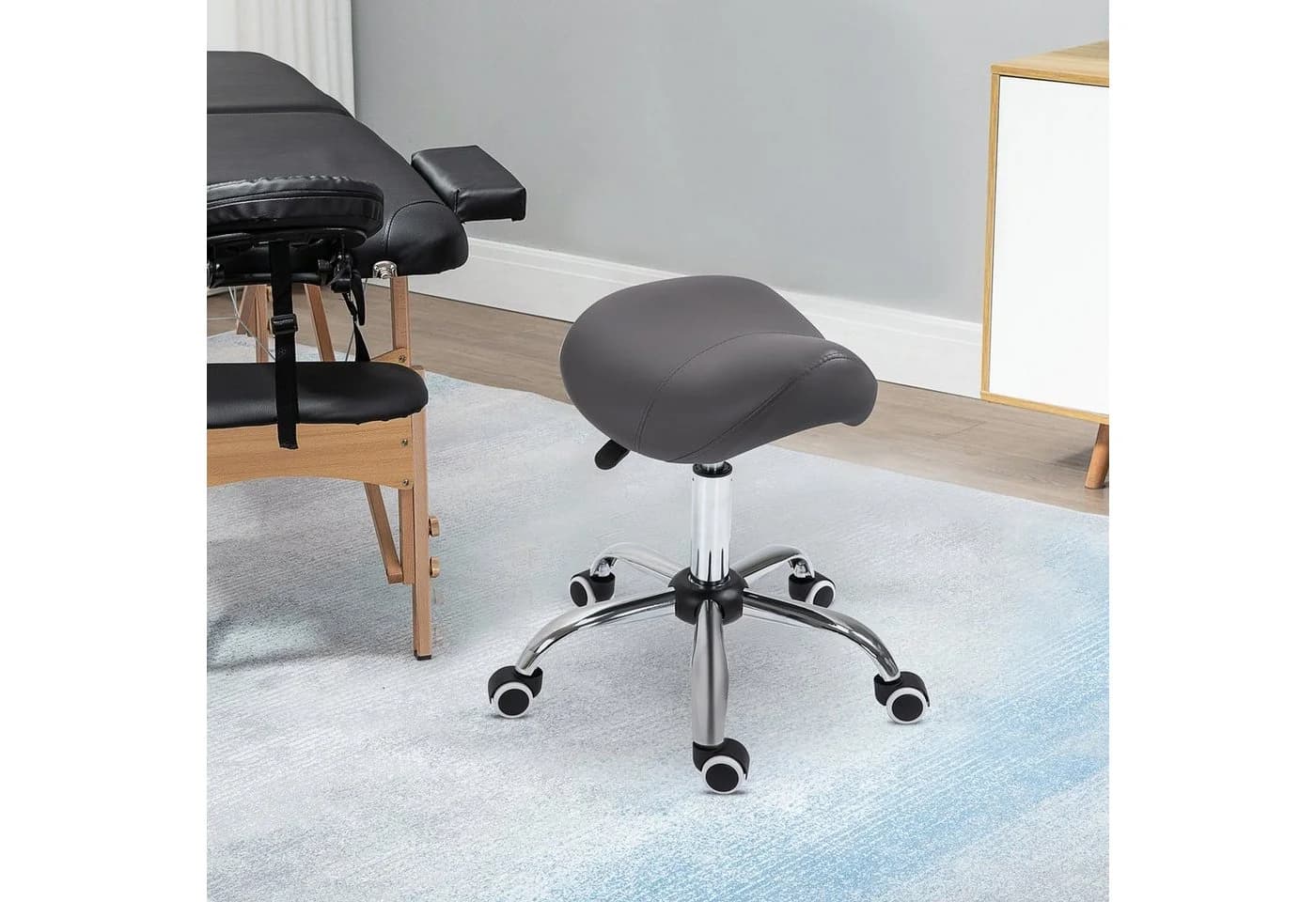 HOMCOM Ergonomischer Salonhocker Grau mit Rollen und Höhenverstellung - Bild 2