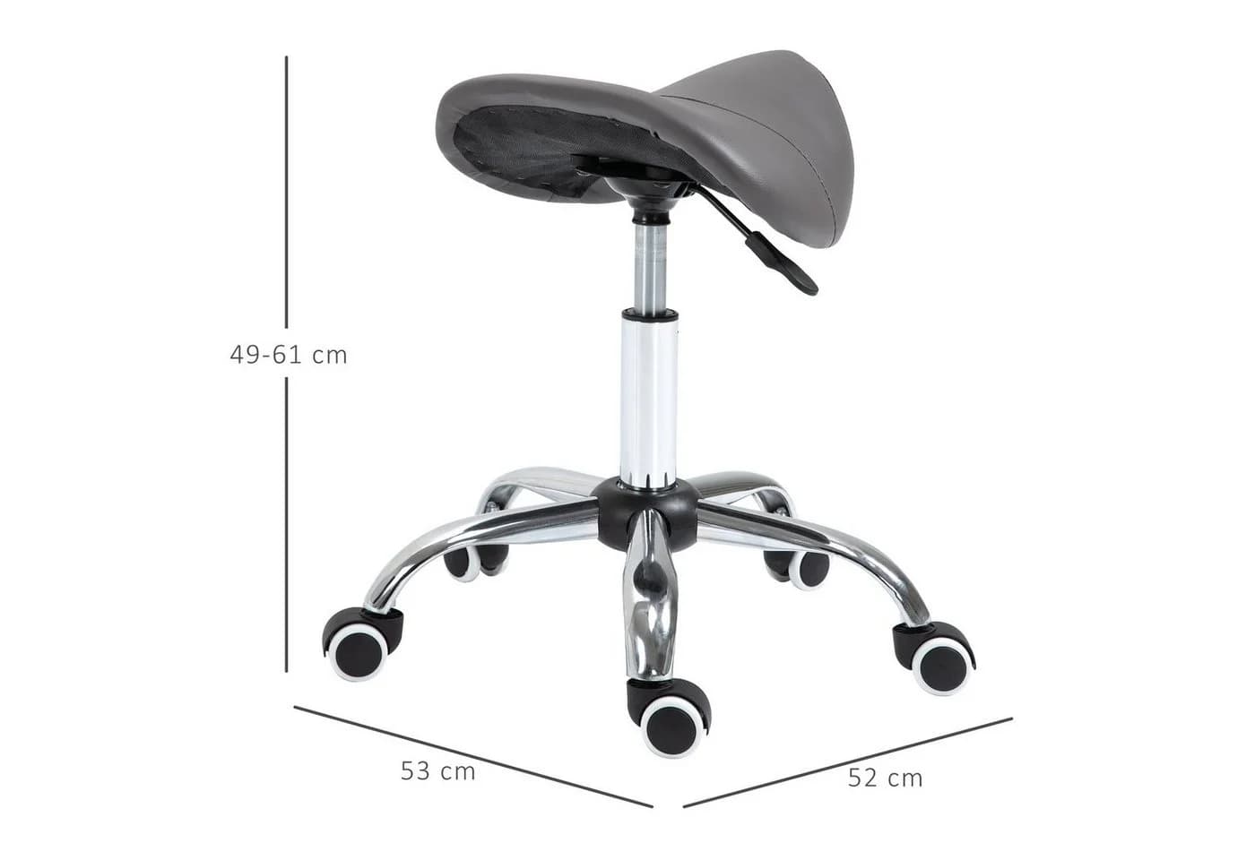 HOMCOM Ergonomischer Salonhocker Grau mit Rollen und Höhenverstellung - Bild 3