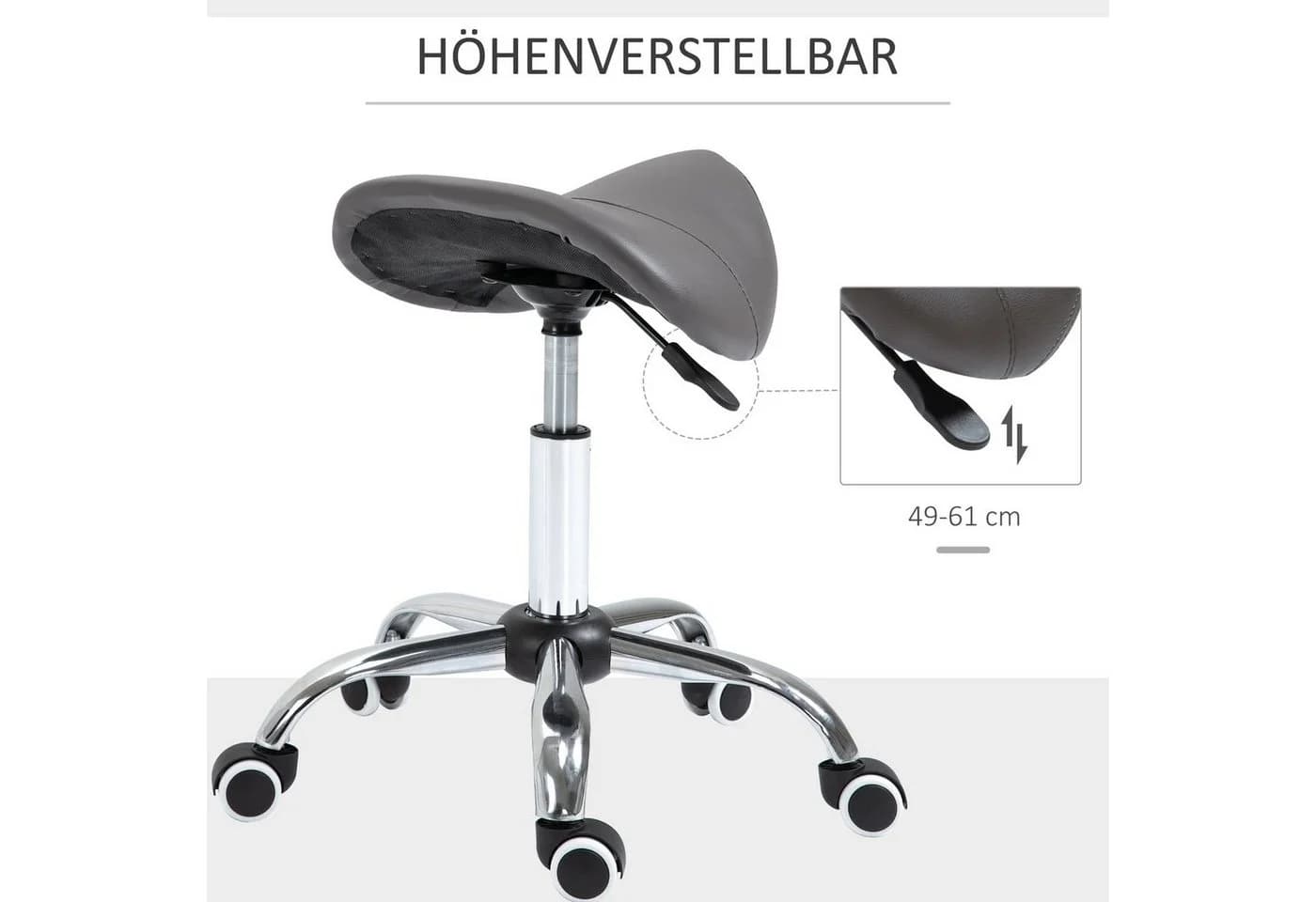HOMCOM Ergonomischer Salonhocker Grau mit Rollen und Höhenverstellung - Bild 4