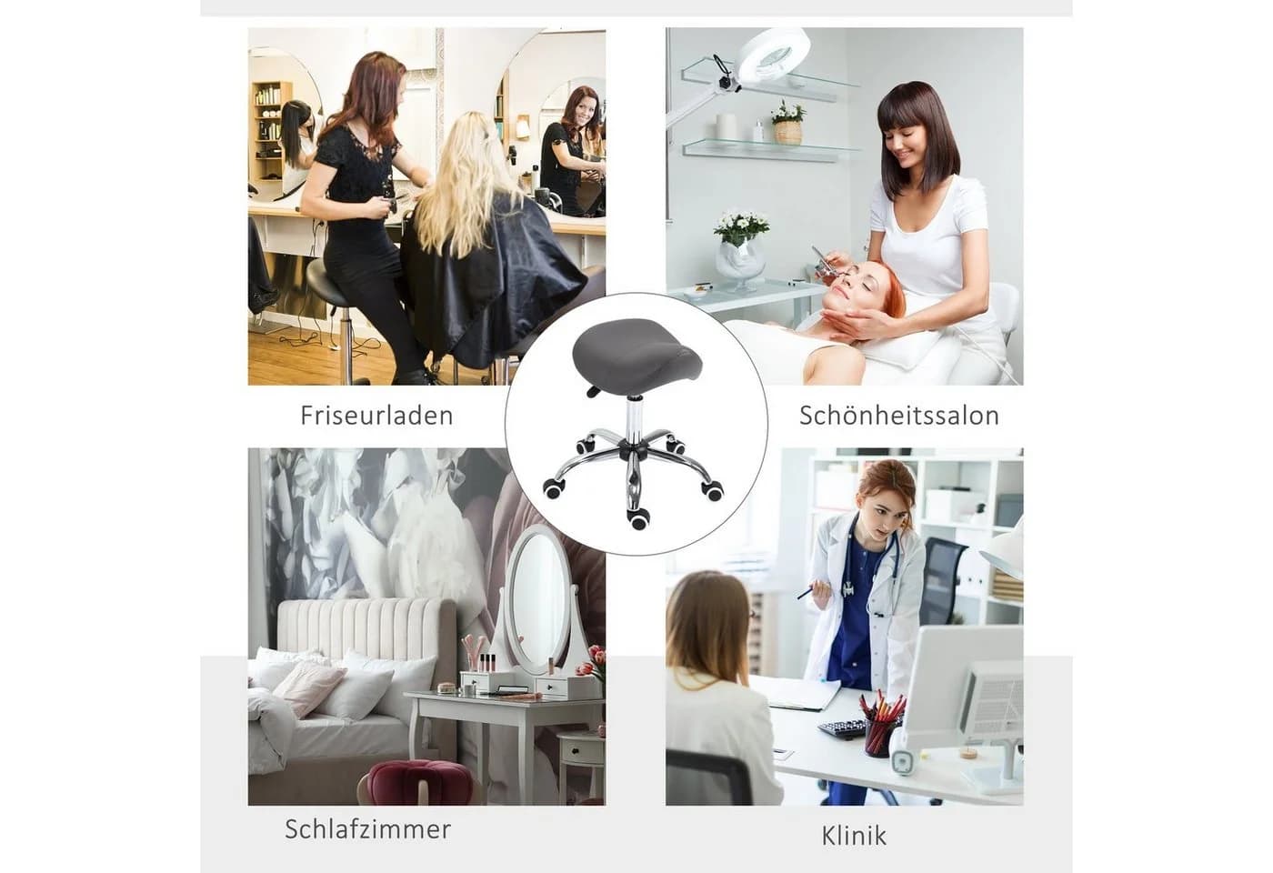 HOMCOM Ergonomischer Salonhocker Grau mit Rollen und Höhenverstellung - Bild 5