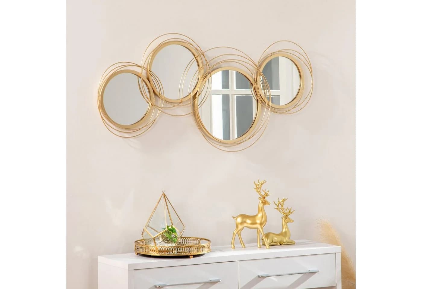 HOMCOM Wandbild mit 4 runden Spiegeln, modern, Gold - Bild 2