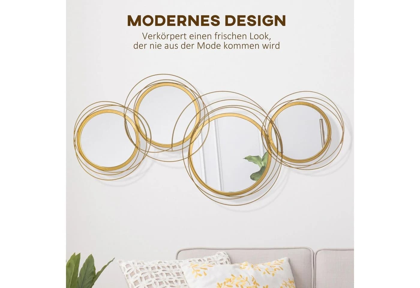 HOMCOM Wandbild mit 4 runden Spiegeln, modern, Gold - Bild 4