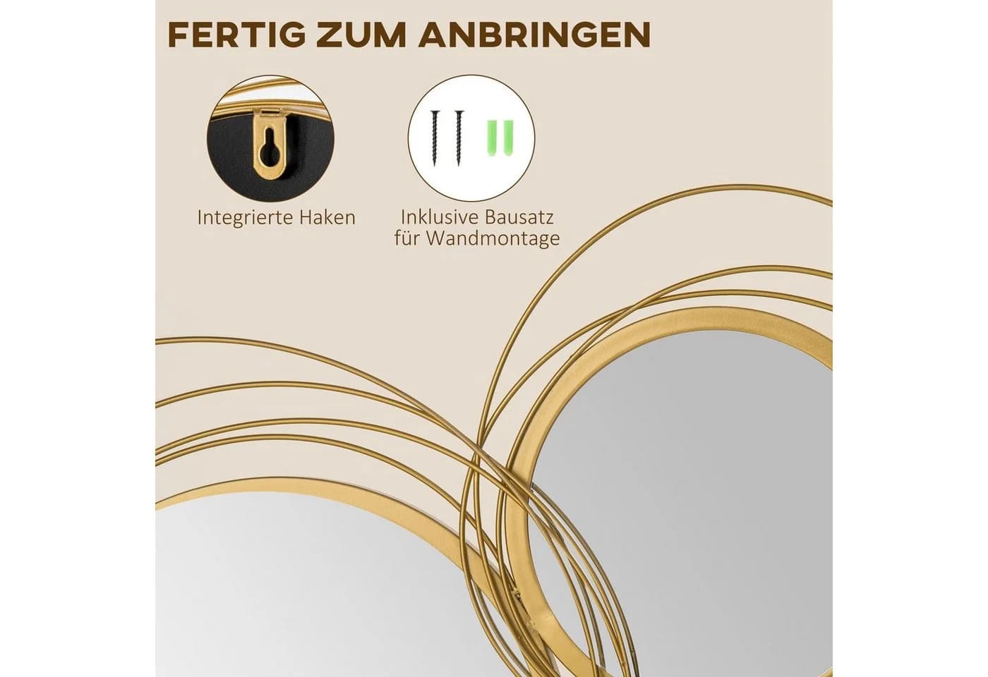 HOMCOM Wandbild mit 4 runden Spiegeln, modern, Gold - Bild 5