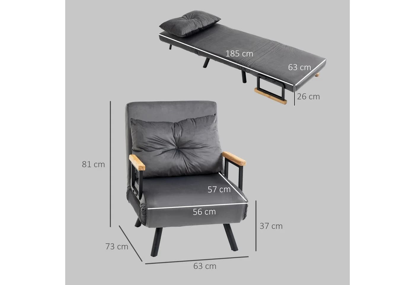 HOMCOM Schlafsofa Dunkelgrau Verstellbare Schlafcouch mit Bettfunktion - Bild 3