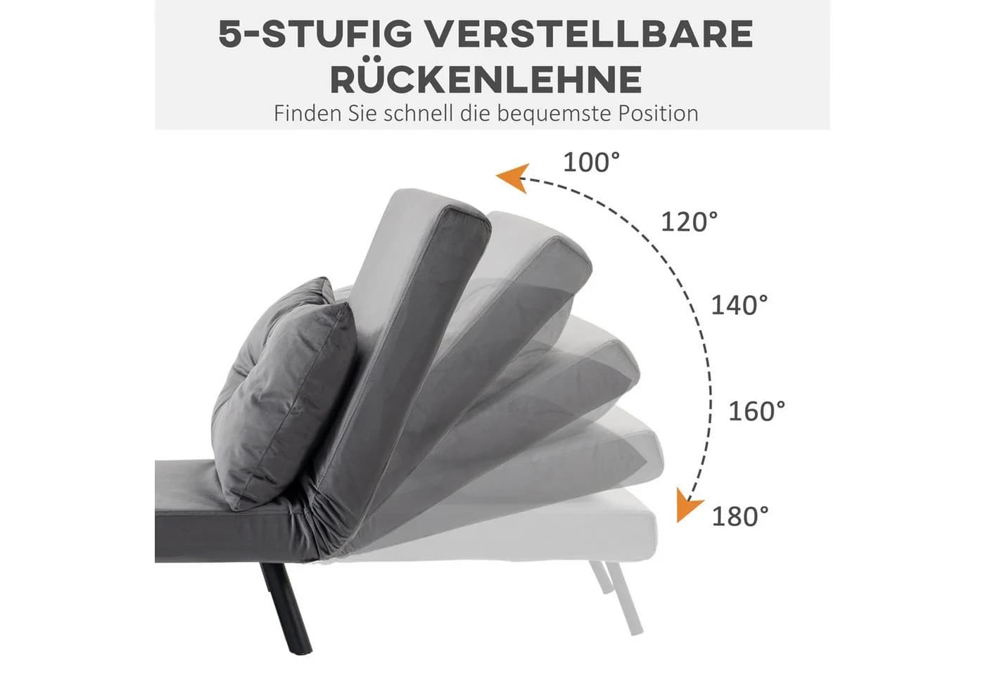 HOMCOM Schlafsofa Dunkelgrau Verstellbare Schlafcouch mit Bettfunktion - Bild 5
