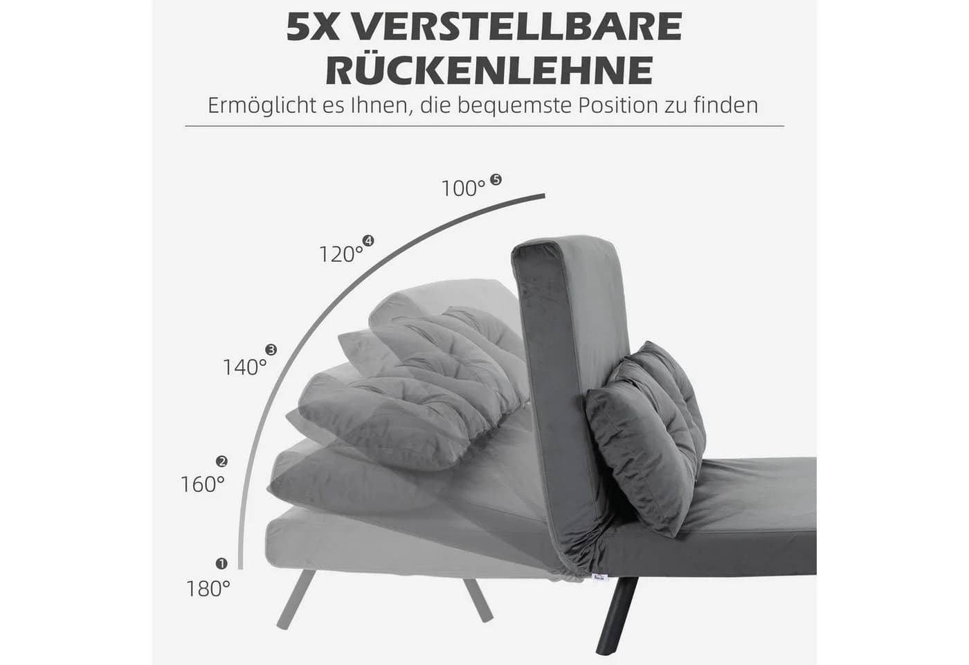 HOMCOM Schlafsofa Dunkelgrau Zweisitzer mit verstellbarer Rückenlehne - Bild 5
