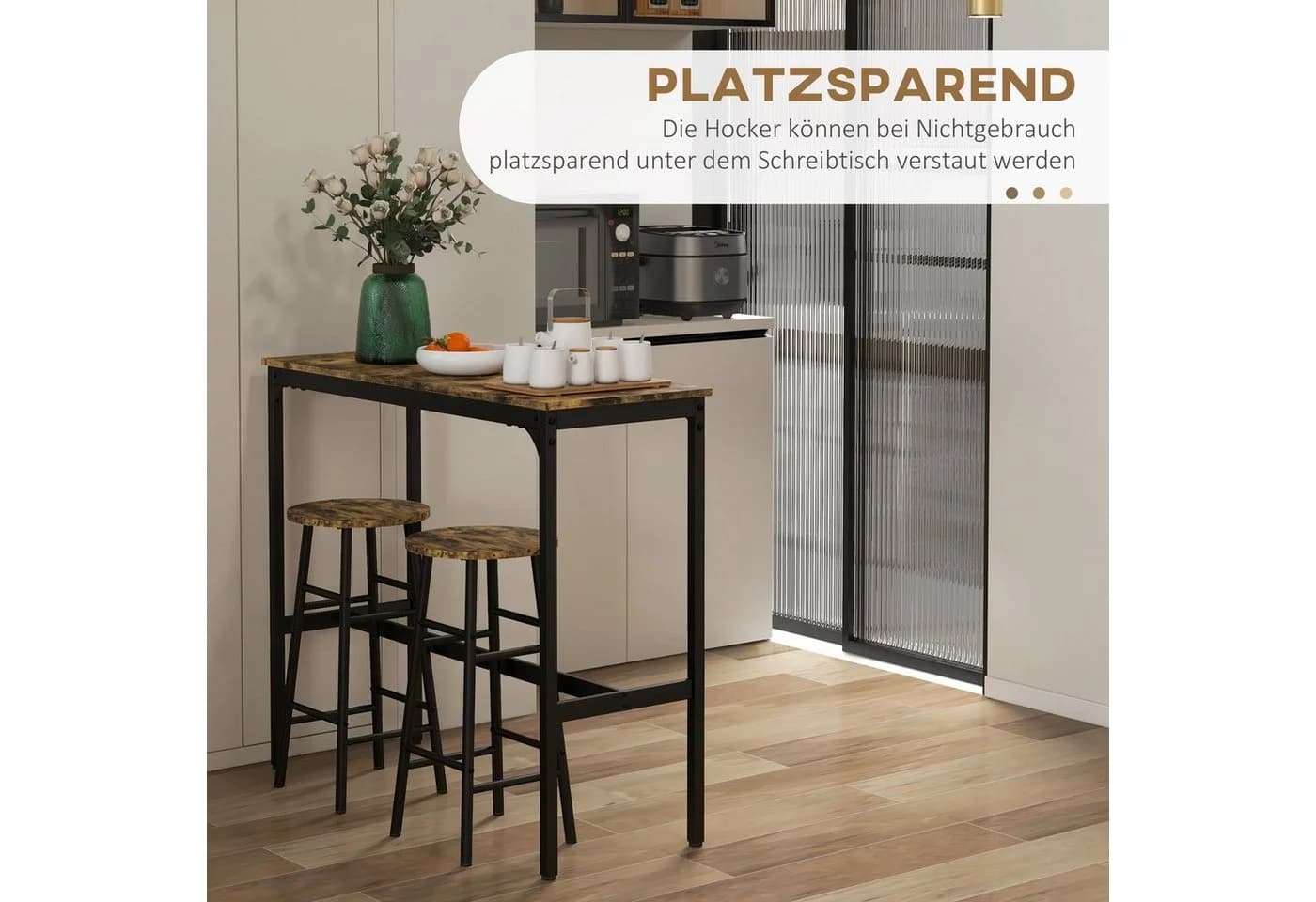 HOMCOM Bartisch-Set 3-tlg. mit 2 Hockern Rustikal-Braun MDF Stahl - Bild 5