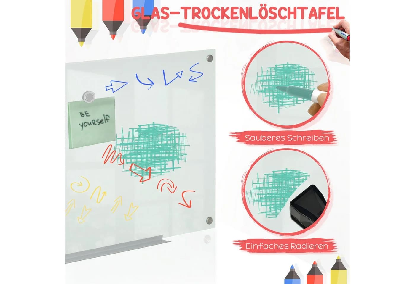 Vinsetto Magnettafel Glastafel Weiß Rahmenlos - Bild 4