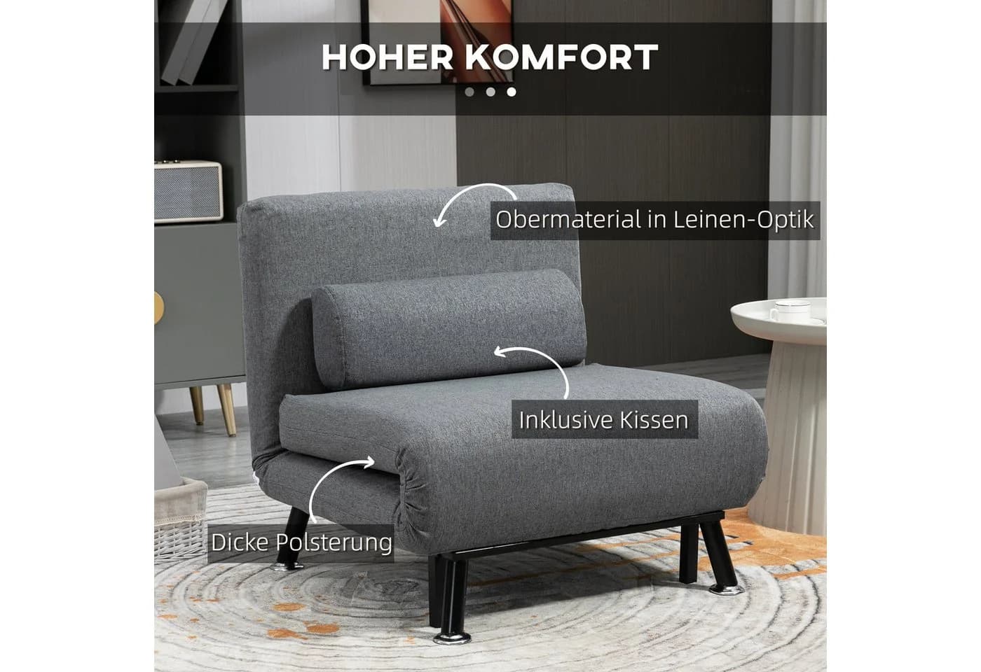 HOMCOM Sessel Schlafsofa Dunkelgrau mit Schlaffunktion - Bild 5