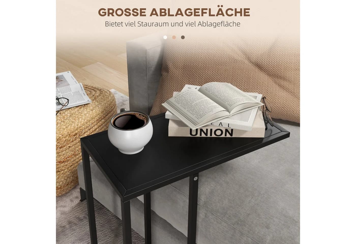 HOMCOM Beistelltisch C-Form Schwarz Stahlgestell - Bild 4