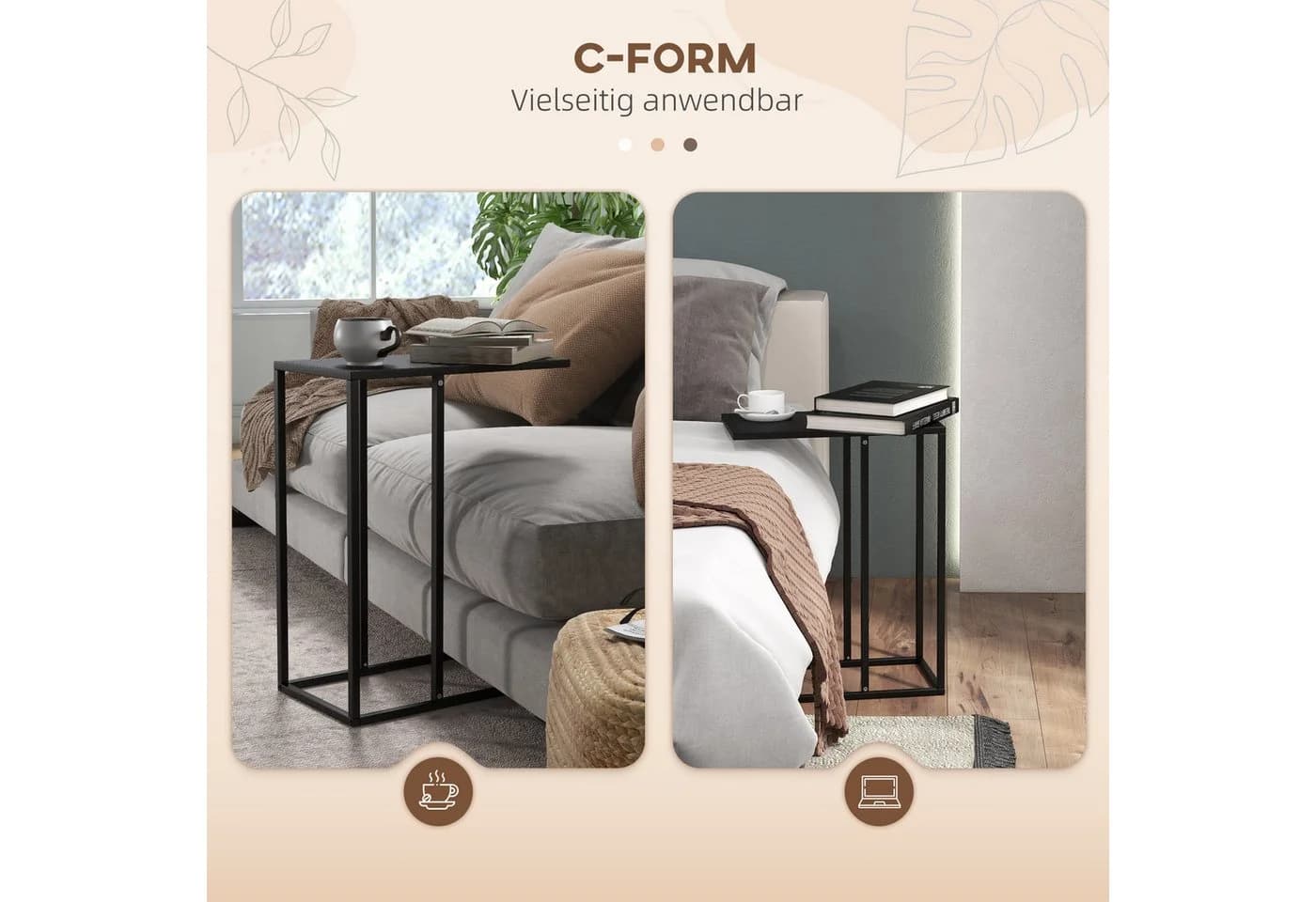 HOMCOM Beistelltisch C-Form Schwarz Stahlgestell - Bild 5