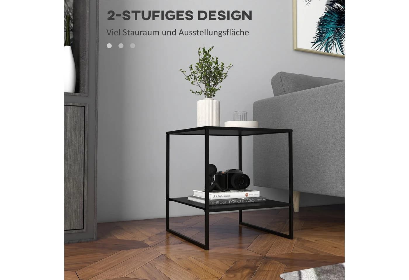 HOMCOM Beistelltisch Industriedesign Schwarz mit Stauraum - Bild 4