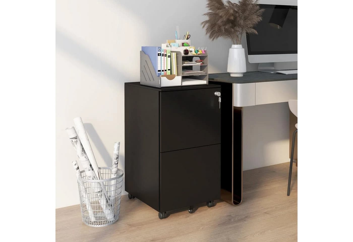 Vinsetto Rollcontainer Aktenschrank mit 2 Schubladen und Rollen, Schwarz - Bild 2