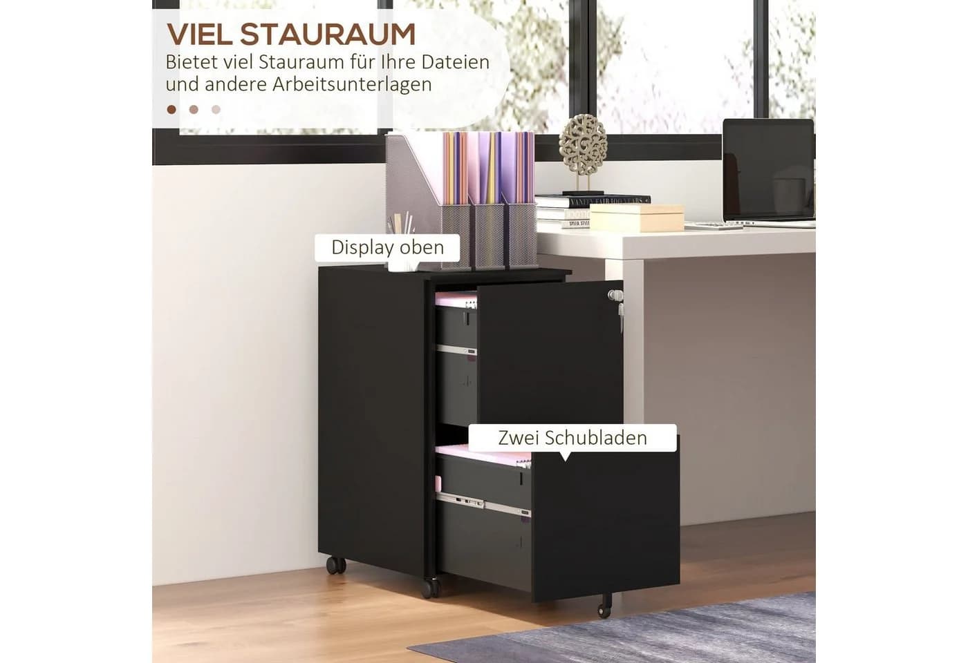 Vinsetto Rollcontainer Aktenschrank mit 2 Schubladen und Rollen, Schwarz - Bild 4