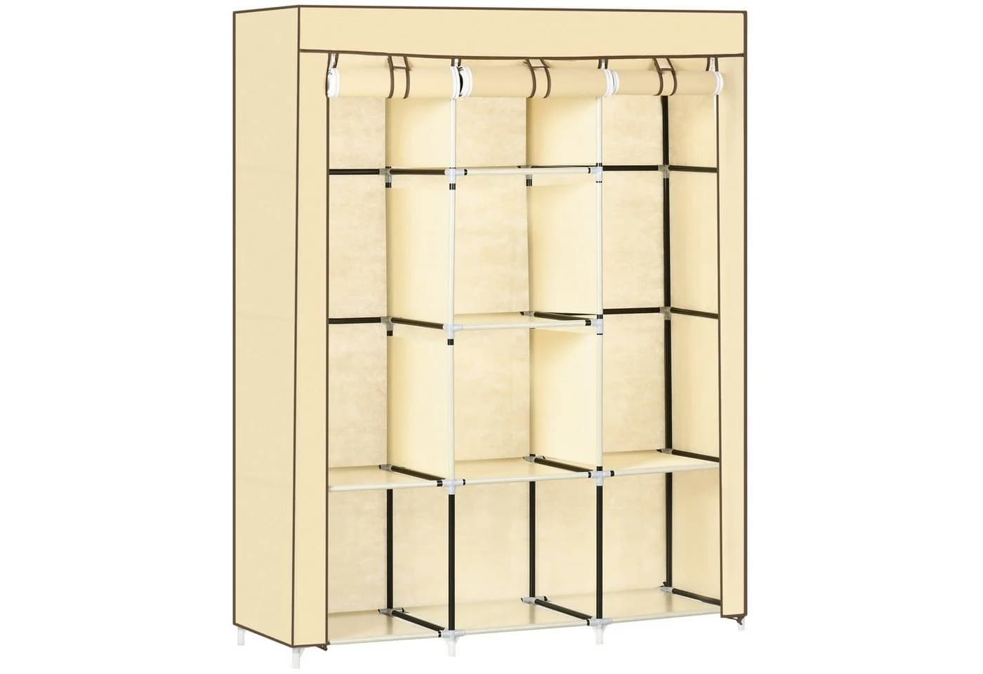 HOMCOM Stoffschrank Beige Faltbar mit 2 Stangen