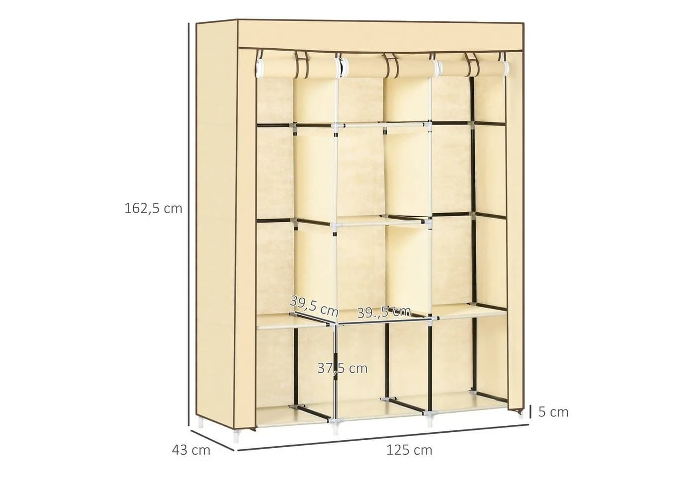 HOMCOM Stoffschrank Beige Faltbar mit 2 Stangen - Bild 3