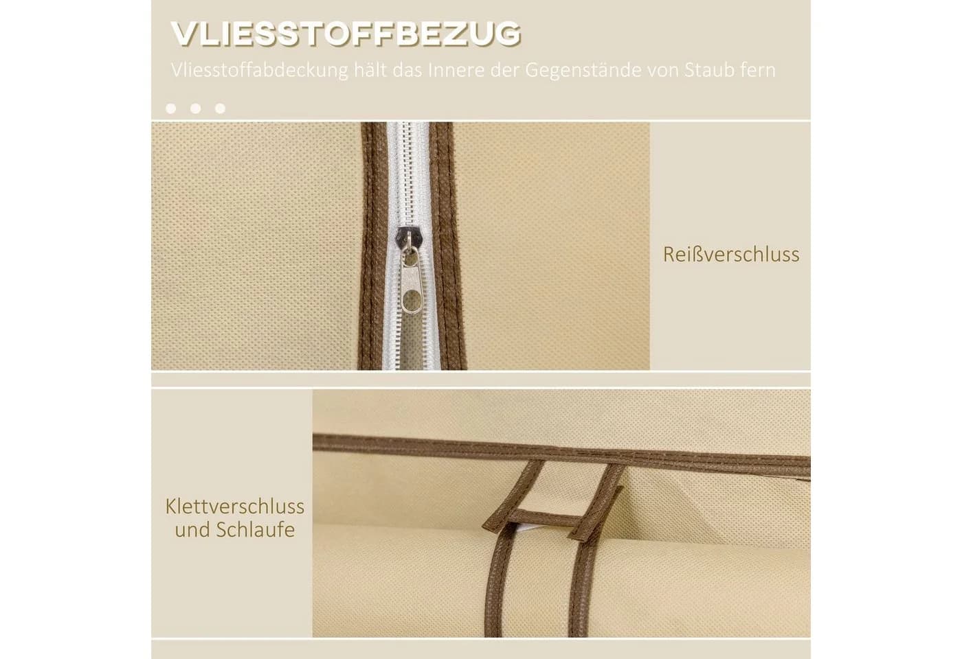 HOMCOM Stoffschrank Beige Faltbar mit 2 Stangen - Bild 5