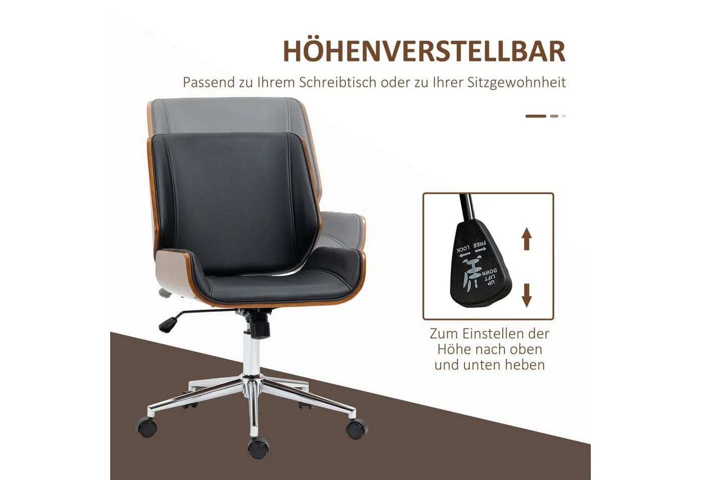 Vinsetto Schreibtischstuhl Schwarz Höhenverstellbar mit Wippfunktion - Bild 4
