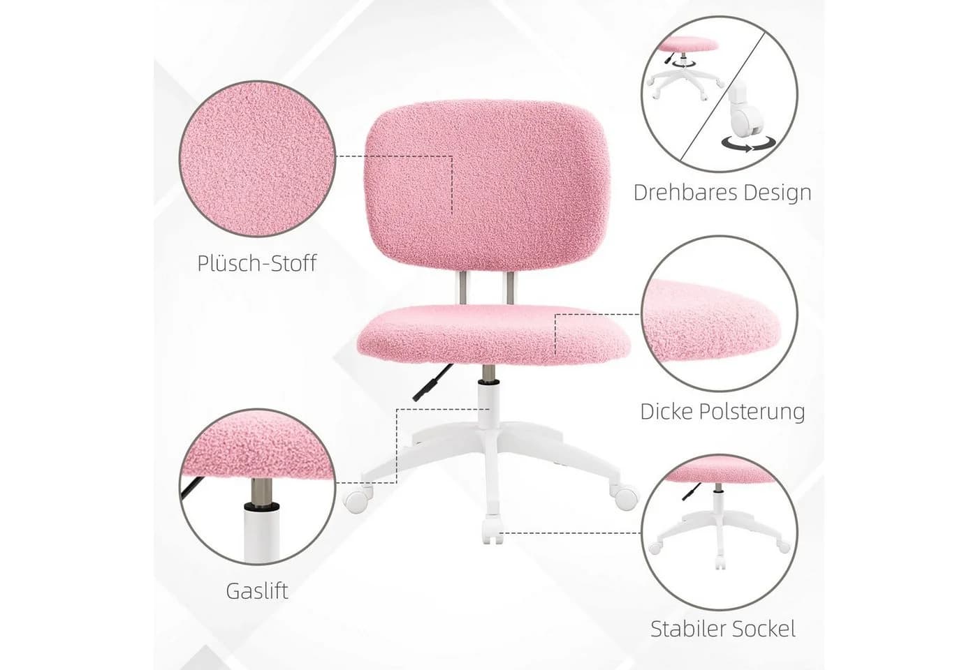 Vinsetto Schreibtischstuhl Rosa Höhenverstellbar - Bild 5