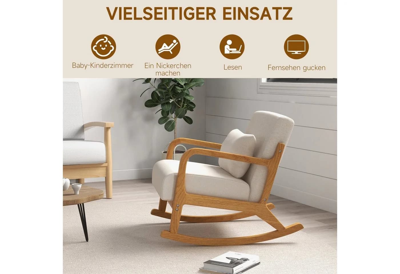 HOMCOM Schaukelstuhl Creme mit weicher Polsterung und Lendenwirbelstütze - Bild 4