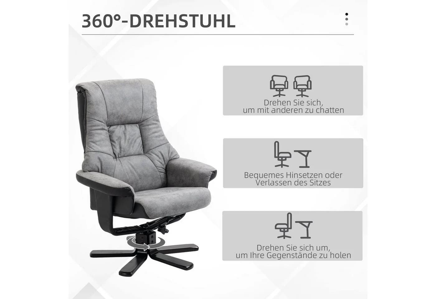 HOMCOM Polsterstuhl TV Sessel mit Liegefunktion Grau - Bild 4