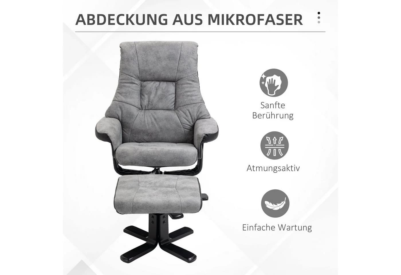 HOMCOM Polsterstuhl TV Sessel mit Liegefunktion Grau - Bild 5