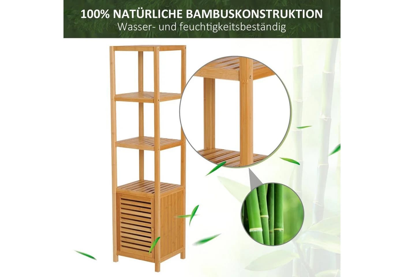 HOMCOM Badregal mit 3 offenen Fächern und Schrankfach Naturholz - Bild 5
