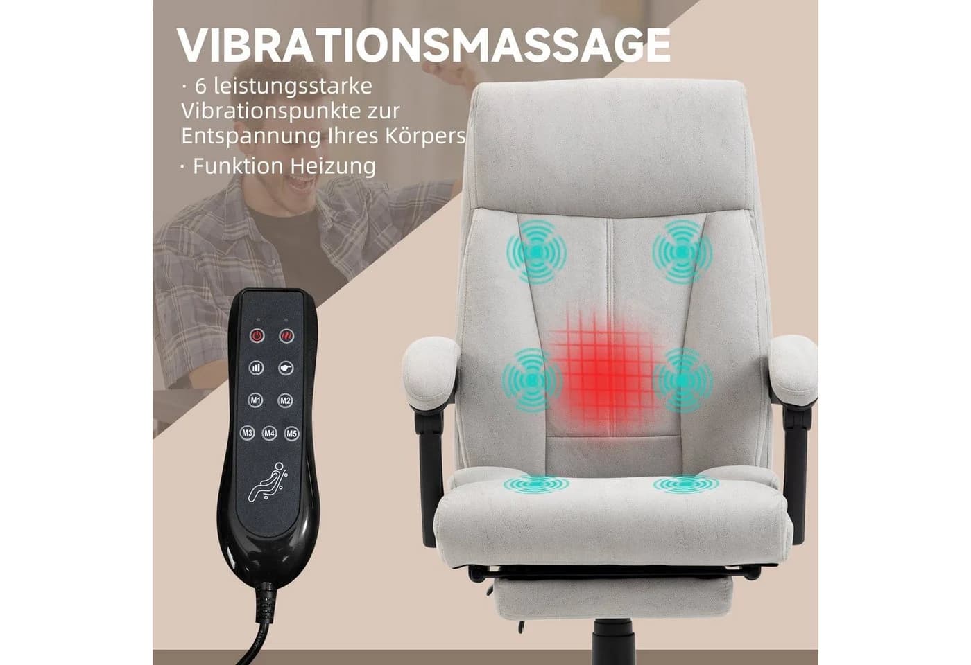 Vinsetto Massage Bürostuhl höhenverstellbar mit Fußstütze grau - Bild 4