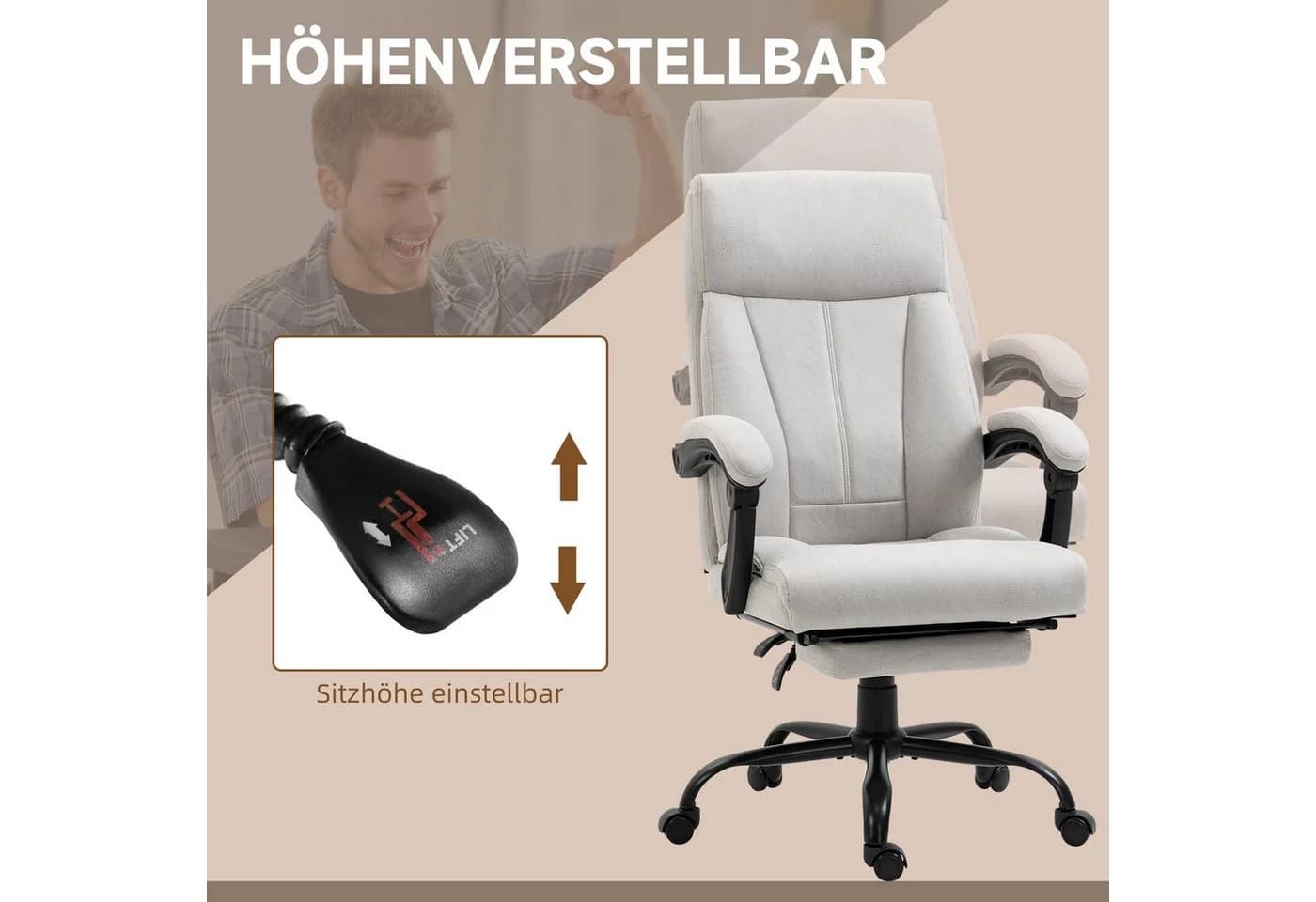 Vinsetto Massage Bürostuhl höhenverstellbar mit Fußstütze grau - Bild 5