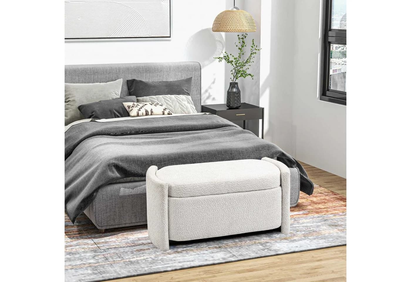 HOMCOM Sitzbank Polsterbank Creme mit Stauraum Teddy-Samt - Bild 2